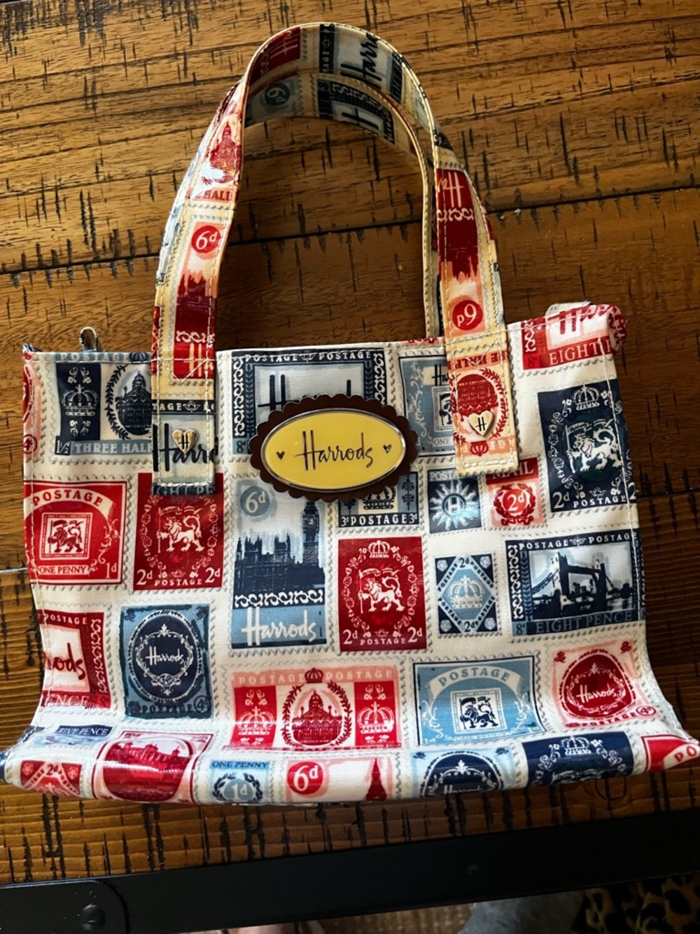 Harrods Multicolor Stamp-Print PVC Tote in Red, Navy & Cream
